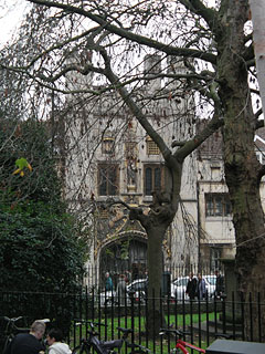 a much nicer view, the Gate of Christs College seen across Great St Andrew's churchyard.