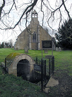 the well and west front of Long Stanton St Michael
