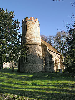 the patched up old round tower of Bartlow
